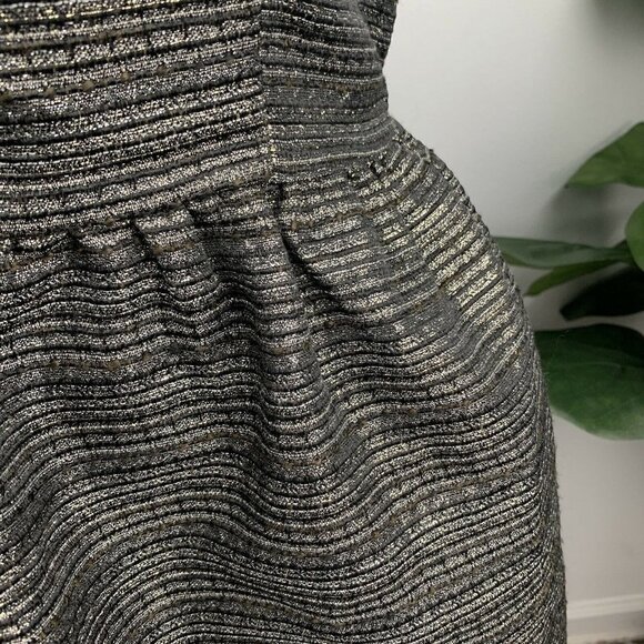 Rush M Black Gold Metallic Tube Top Strapless Fit Flare Babydoll Party Dress - Picture 2 of 5